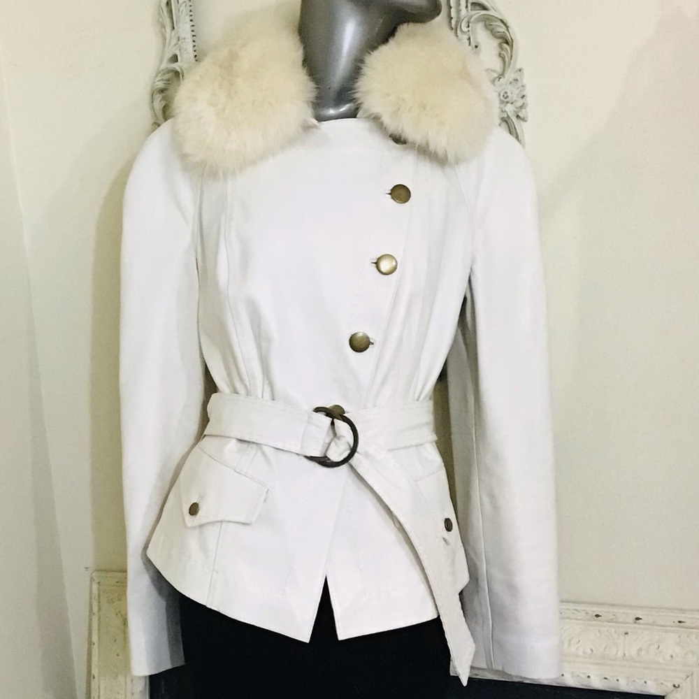 VINTAGE Cache Leather Jacket Fox Fur Collar